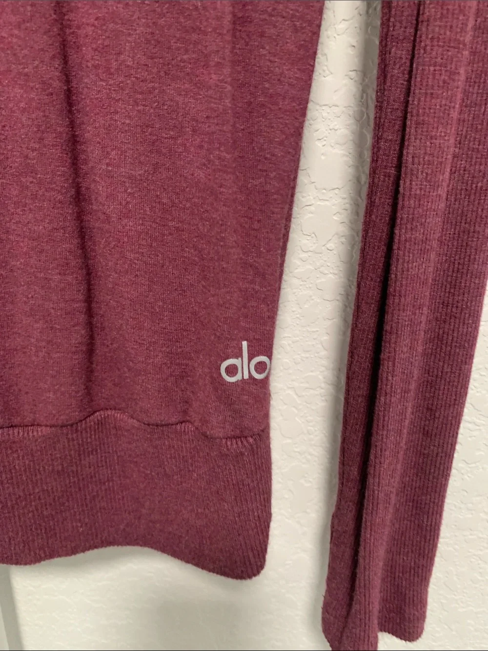 Alo Yoga Intricate Long-Sleeve Cut Out Back Crewneck Top in Wine